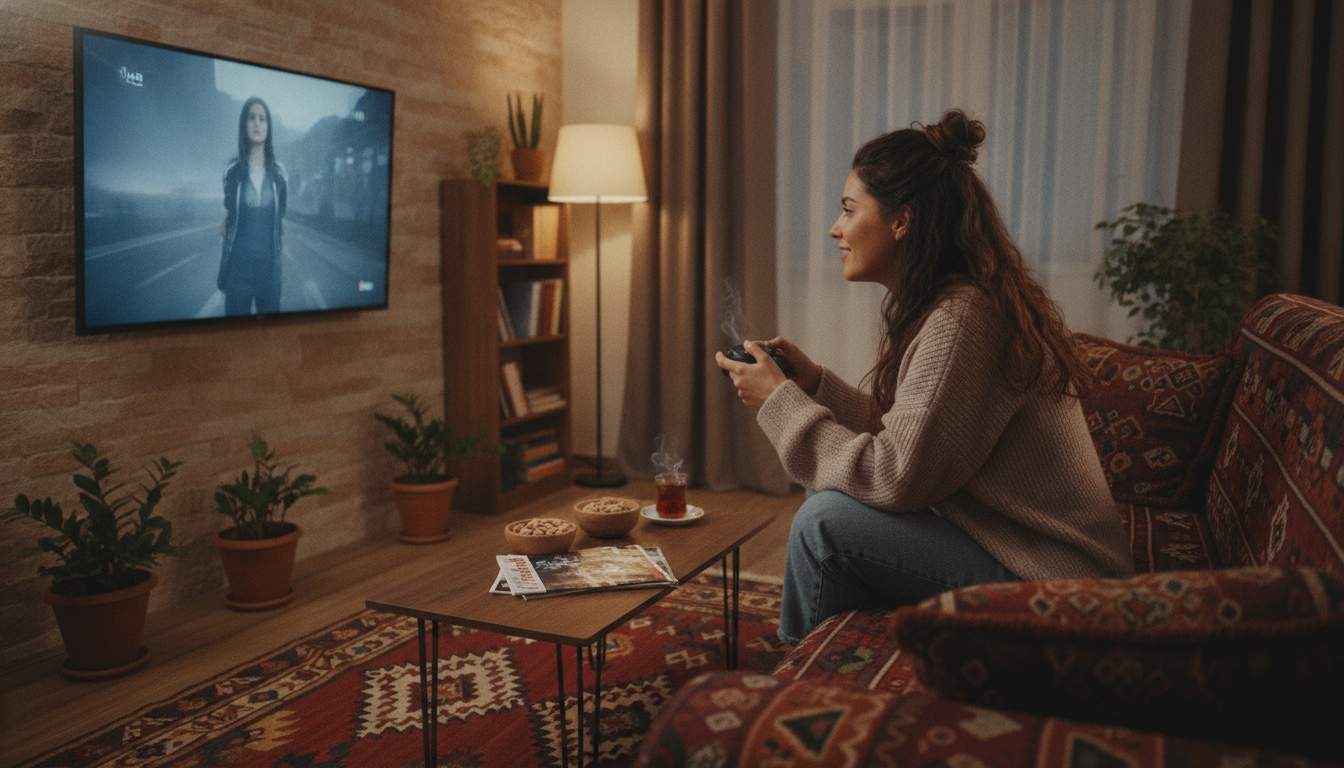 Zrelaksowana kobieta grająca na laptopie Kobieta grająca w gry online
