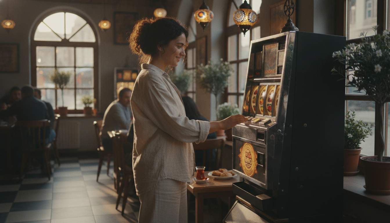 Kobieta gra w automaty Kobieta grająca w automaty w naturalnym otoczeniu
